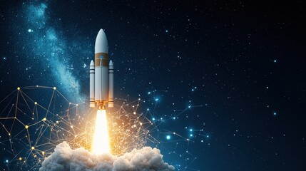Naklejka premium Rocket launch event space digital art outer space aerial view technological advancement