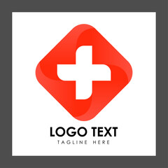 A red diamond-shaped logo featuring a white cross in the center