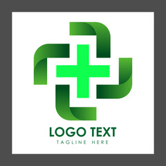 A logo featuring a stylized green cross at the center, surrounded by four curved shapes in varying shades of green