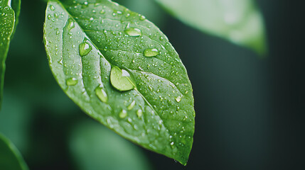 Raindrops on green leaves natural environment close-up serenity freshness