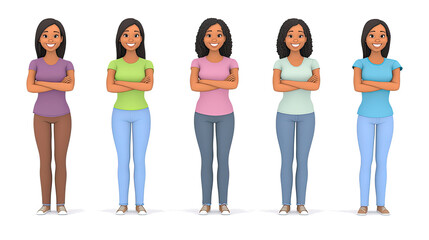 Fototapeta premium Confident Smiling Black Young Women Cartoons Generative AI