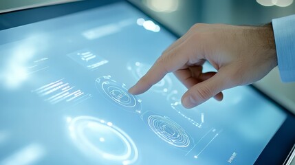 Fingertip precision on a responsive tablet touch screen, showcasing seamless navigation © pornthip