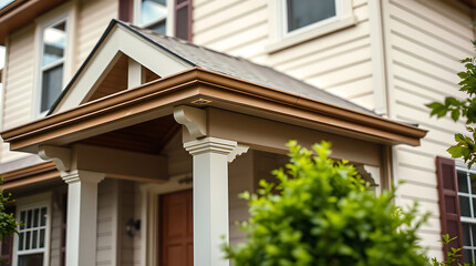 Naklejka premium Classic House Exterior with Porch and Columns: Real Estate Photography