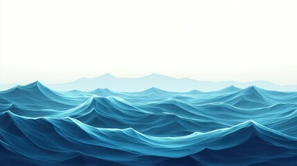 Abstract blue ocean waves on white background.
