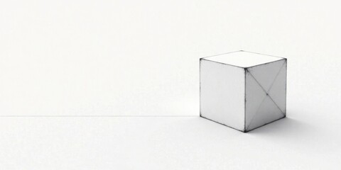 A solitary white cube rests on a stark white surface, a minimalist study in form and shadow, a subtle interplay of light and texture, suggesting balance and simplicity