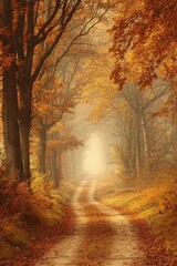 Fototapeta premium Road through a foggy forest, creating a mysterious and ethereal atmosphere