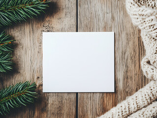 Fototapeta premium Create personalized holiday greetings with blank card cozy setting festive decor natural elements