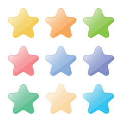 Vector illustration of colorful star images on white background.