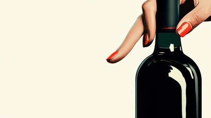 Woman's hand opening wine bottle, studio, white background, advertisement