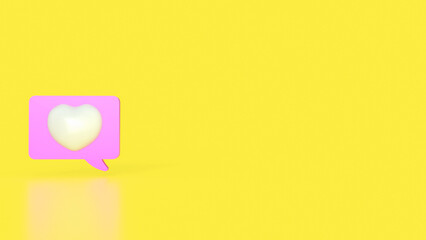 Heart on Balloon text on yellow Background 3d Rendering.