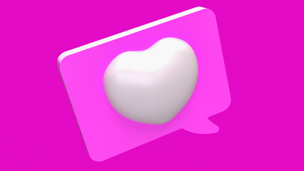 Heart on Balloon text on Pink Background 3d Rendering.