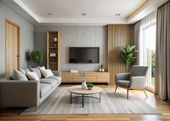 Minimalist Grey Sofa Living Room Design | Modern TV Unit Interior | Clean Lines Home Decor