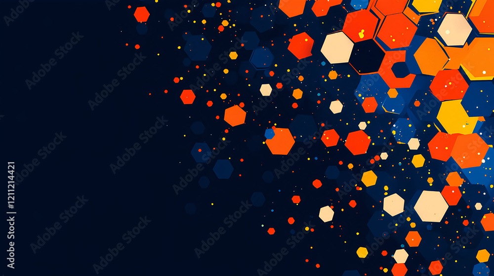 Poster dynamic colorful hexagon patterns abstract art digital design modern aesthetics creative background