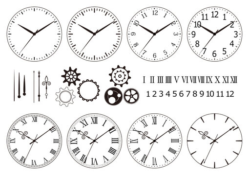 ベクター　時計の文字盤　８種　パーツ　文字盤上の時計針は動かせます　歯車
