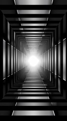 Fototapeta premium digital technology black and white square abstract geometric tunnel poster background