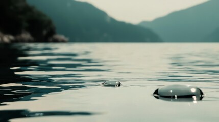 Serene Lake Bubbles  Calm Water  Mountain Background  Nature Photography