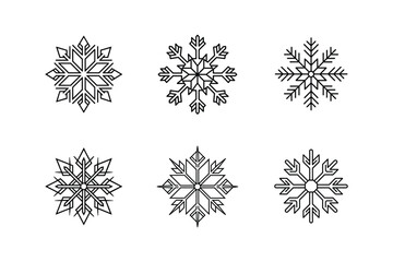 snowflake icon line art vector illustration, set of snowflakes