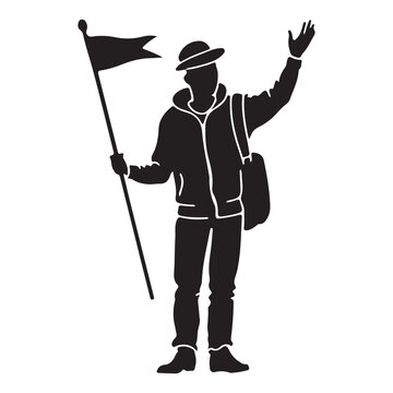 recommend clip art: Silhouette of a Tour Guide Waving While Holding a Flag