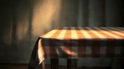 Cozy Scene with Sunlight on Checkered Tablecloth