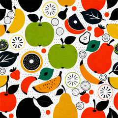 Fruit pattern for printing on wall decorations, covers, wallpapers, fabrics. Minimalist shapes. Oil paint