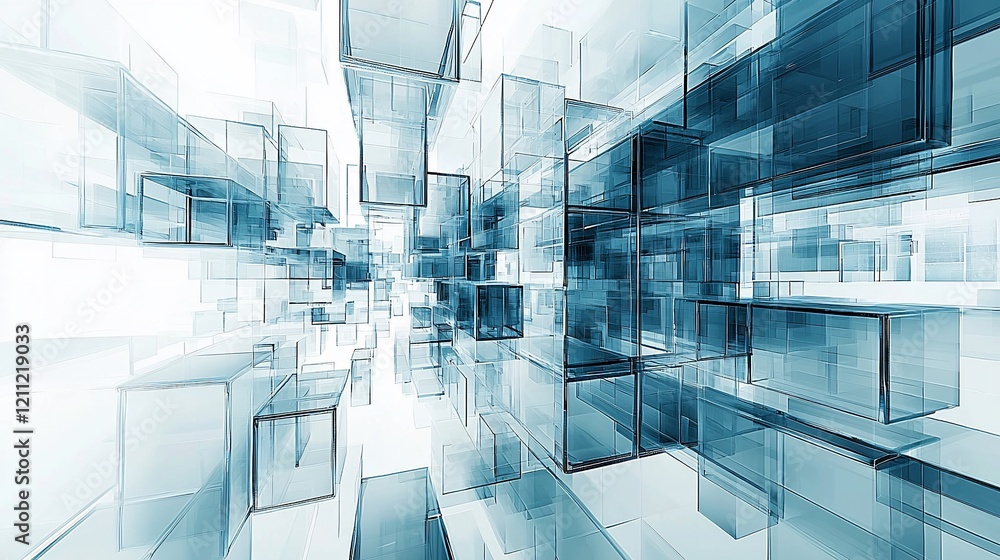 Poster abstract 3d rendering of glass cubes forming a futuristic tunnel.