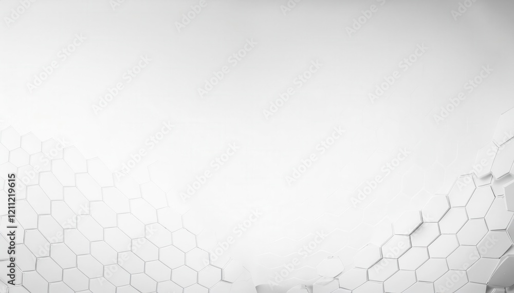 Poster minimalistic white hexagonal tile wall background with 3d depth effect for modern design, architecture concepts, and graphic layouts

