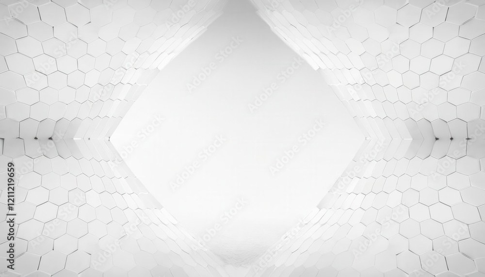 Poster minimalistic white hexagonal tile wall background with 3d depth effect for modern design, architectu