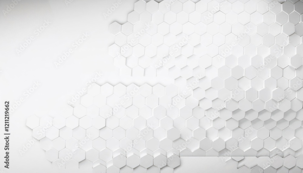 Poster minimalistic white hexagonal tile wall background with 3d depth effect for modern design, architectu