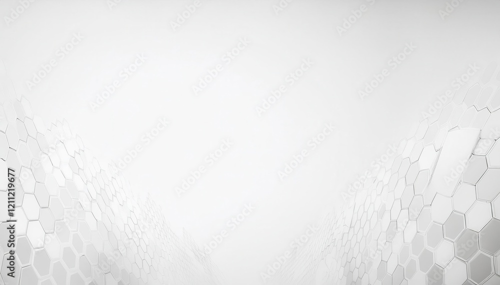 Poster minimalistic white hexagonal tile wall background with 3d depth effect for modern design, architecture concepts, and graphic layouts

