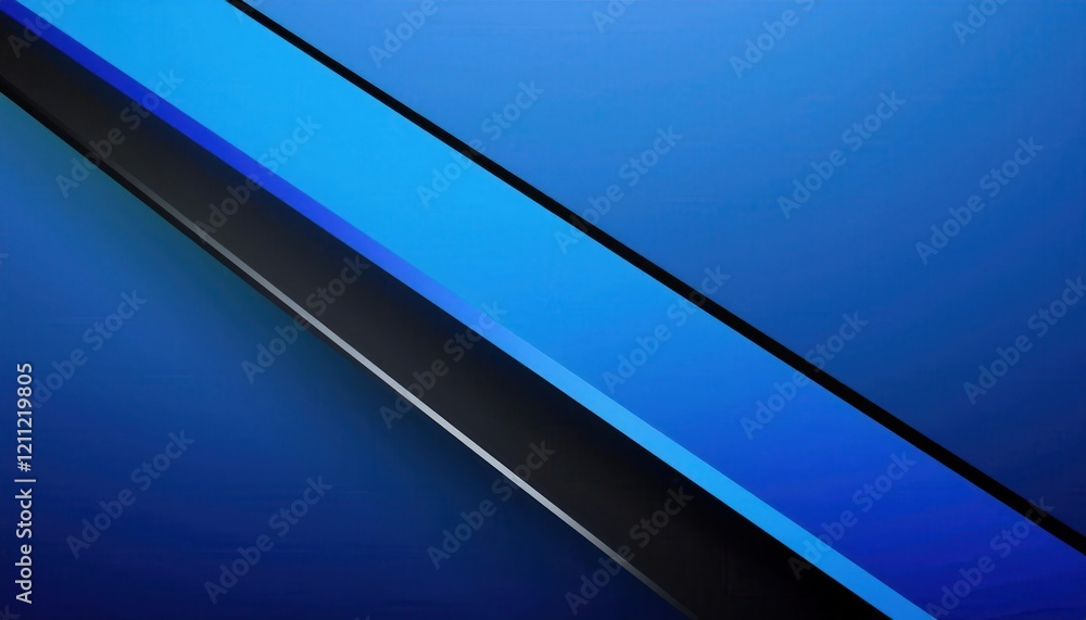 Poster abstract geometric blue background with diagonal black and light blue lines, modern minimalist digit