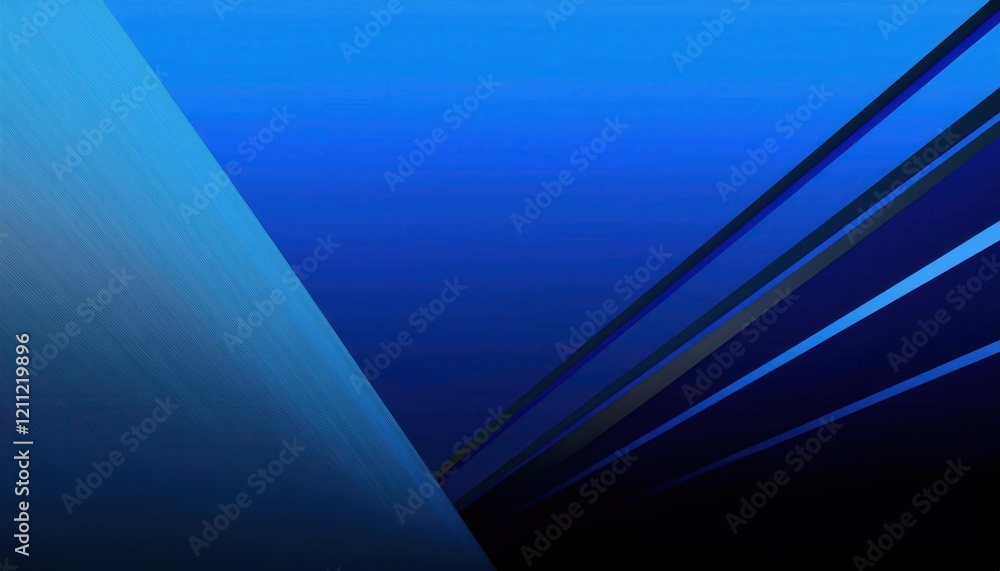 Poster abstract geometric blue background with diagonal black and light blue lines, modern minimalist digit