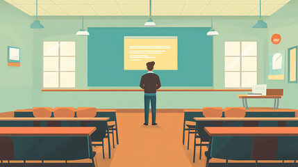 Presentation in classroom setting education digital content modern environment front view learning concepts