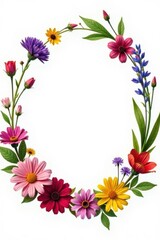 Fototapeta premium Oval Floral Frame with Colorful Blossoms and Buds, Perfect for Elegant Design Projects and Festive Celebrations