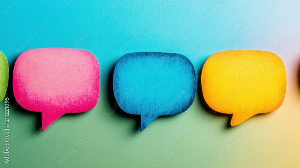 Poster colorful speech bubbles arranged in a row on a multicolored background create a lively atmosphere id