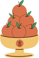 Chinese New Year Tangerine Fruit Bowl Hand Drawn Vector Illustration