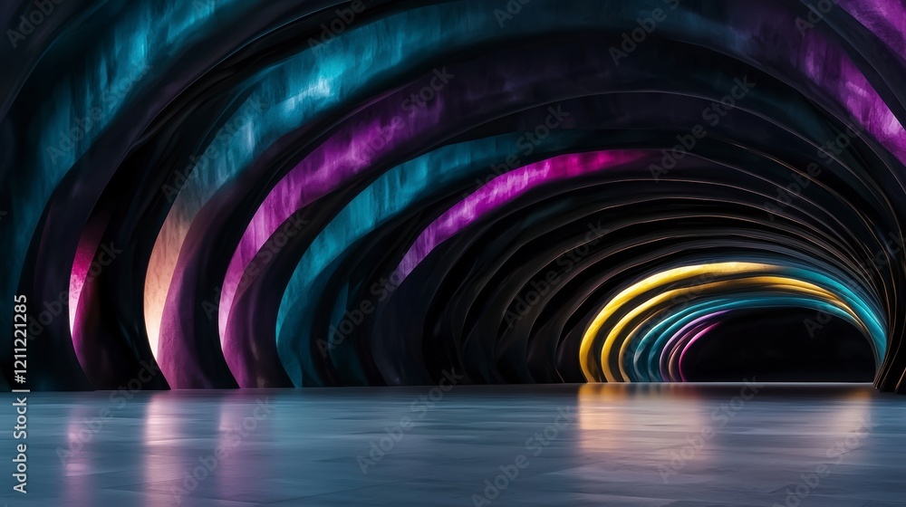 Poster abstract neon tunnel colorful stripes 3d render architecture background