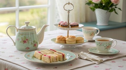 Enjoying afternoon tea a delightful experience in a cozy kitchen setting with exquisite pastries and tea