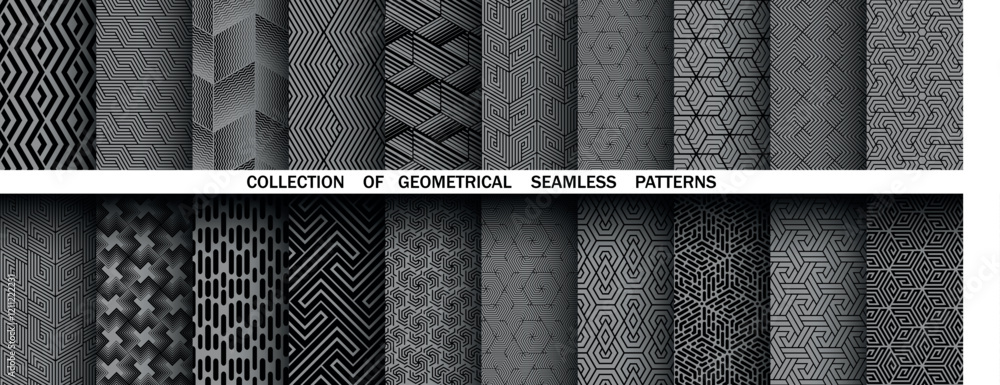 Aufkleber geometric set of seamless black and gray patterns. simple vector graphics