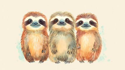 Fototapeta premium Playful sloths in a whimsical illustration colorful art nature scene creative concept