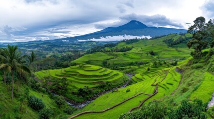 Fototapeta premium Lush Green Rice Terraces and Mountain