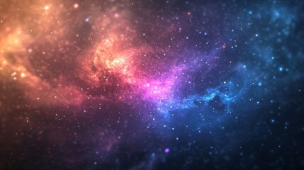 Colorful clouds of gas and dust swirl in a cosmic nebula, creating bright regions illuminated by countless stars