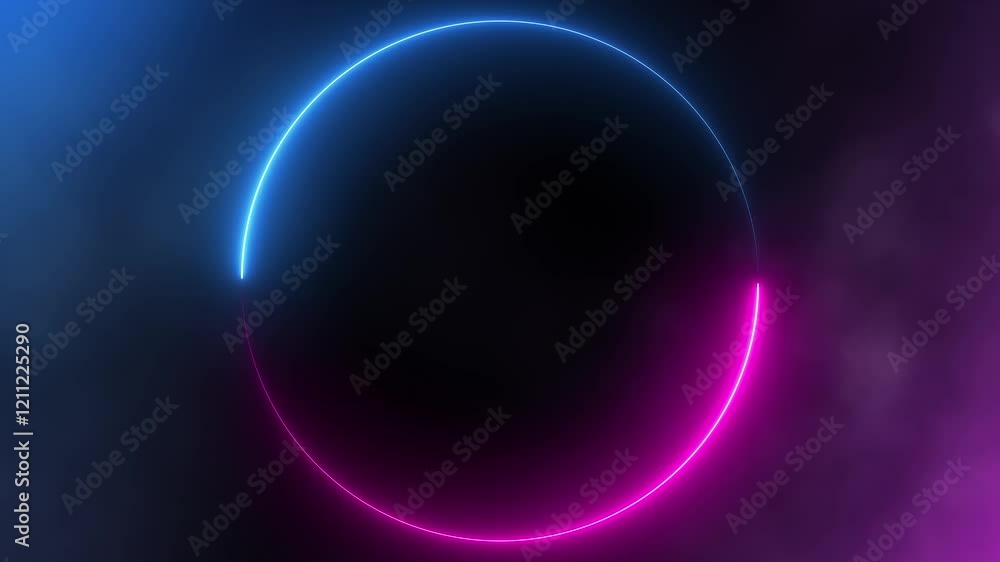 Poster the circle is made of two moving neon lights. abstract background overlay animation of animated blue