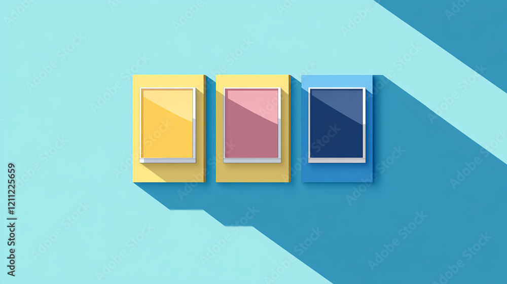 Poster creative colorful frames arrangement modern studio graphic design minimalist setting top-down view v