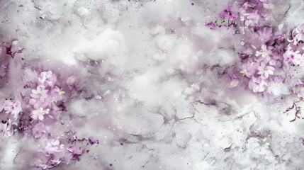 Obraz premium Elegant purple lilac and marble texture background with delicate floral elements