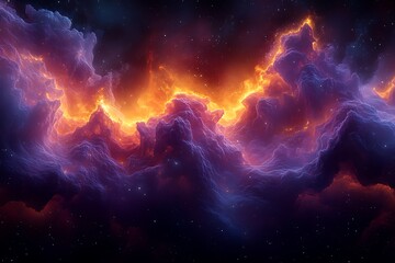 Fiery Cosmic Cloudscape Across a Starry Expanse