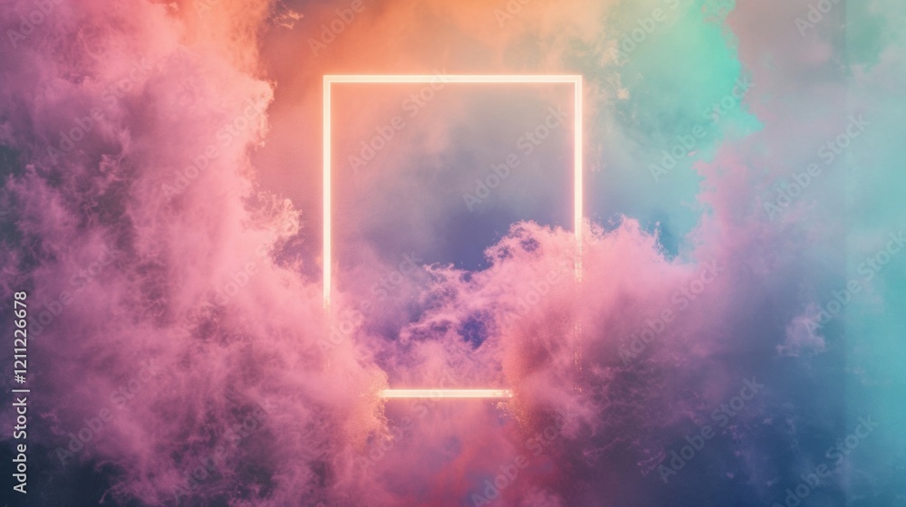Aufkleber a striking neon square floats amidst colorful clouds, creating a surreal and captivating visual expe