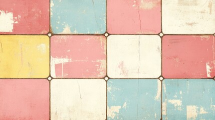 Vintage tile patterns colorful indoor space art with retro top view aesthetic