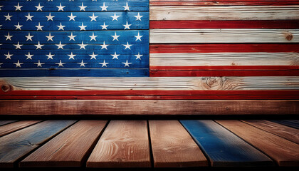 Rustic wooden planks painted with USA flag colors create vintage Americana vibe