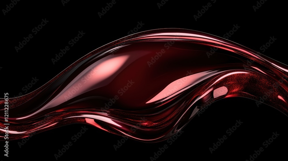 Poster abstract red liquid wave: elegant dark flow with glossy surface and fluid motion