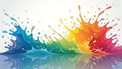 Naklejka premium Vibrant Rainbow Liquid Splash with Reflective Surface Illustration